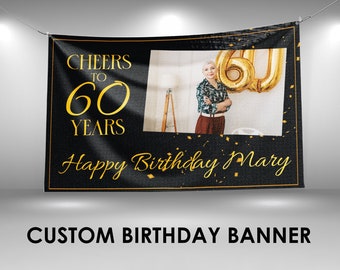 60th Birthday Banner, 60th Backdrop Decor,  Custom Vinyl Banner, Personalized Name