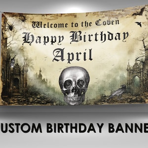 Gothic Birthday Banner, Gothic Party Decor, Vintage Gothic Party Banners, Witch Party Decor, Gothic Custom Vinyl Banner