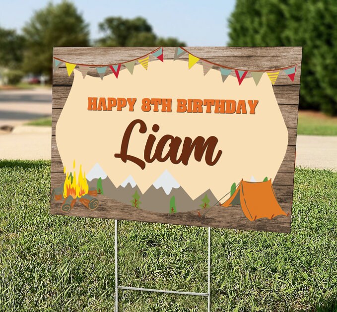 Camping Birthday Banner Camping Party Decor Custom Vinyl Etsy