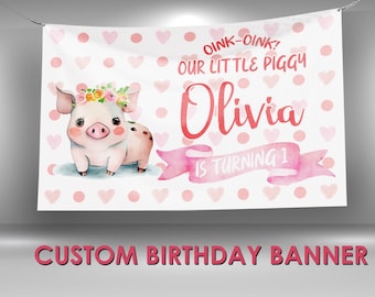 Pig Birthday Banner, Farm Birthday Party Banner, Pig Decor Custom Birthday Banner, Farm Pig Personalized Banner, Pig Banner Party Decor