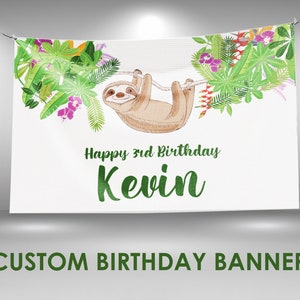 Sloth Birthday Banner, Sloth Party Decor, Custom Vinyl Banner, Personalized Name