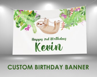 Sloth Birthday Banner, Sloth Party Decor, Custom Vinyl Banner, Personalized Name