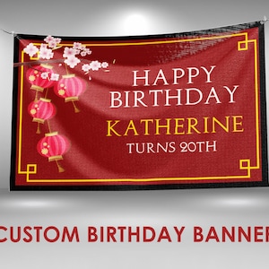 Chinese Birthday Banner, Chinese Party Decor, Custom Vinyl Banner, Personalized Name