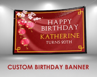 Chinese Birthday Banner, Chinese Party Decor, Custom Vinyl Banner, Personalized Name