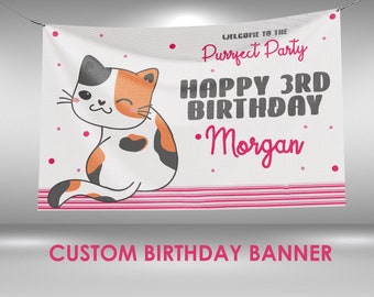 Cat Birthday Vinyl Banner, Cat Themed Birthday Banner, Cat Decorations Party Vinyl Banner, Cat Banner Personalized Banner