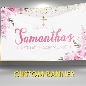 First Communion Banner, First Holy Communion Decorations, Personalized First Communion Sign, Vinyl Banner Communion Decor