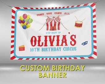 Circus Birthday Banner, Circus Party Custom Vinyl Banner, Carnival Theme Party Banner, Circus Party Sign, Carnival Birthday Vinyl Banner