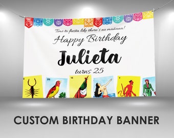 Loteria Birthday Banner, Loteria Party Decor, Custom Vinyl Banner, Personalized Name