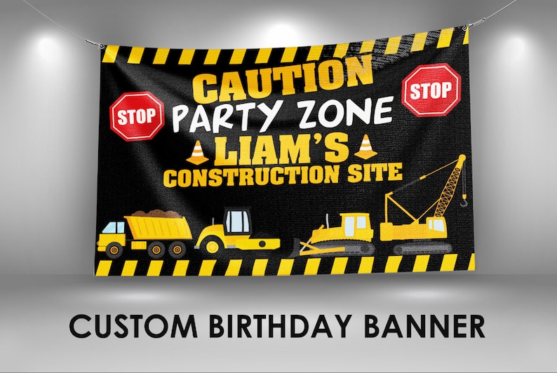 Birthday party banner backdrop Construction birthday banner Construction theme birthday banner vinyl banner vinyl birthday