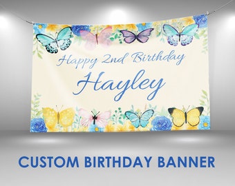 Butterfly Birthday Banner, Butterfly Party Decor, Custom Vinyl Banner, Personalized Name