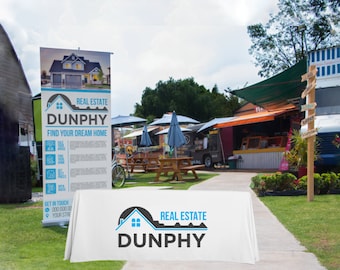Retractable Banner and Table Cloth Business Kit, Business Tradeshow Stand Banner and Tablecloth with logo, Real Estate Business Signs