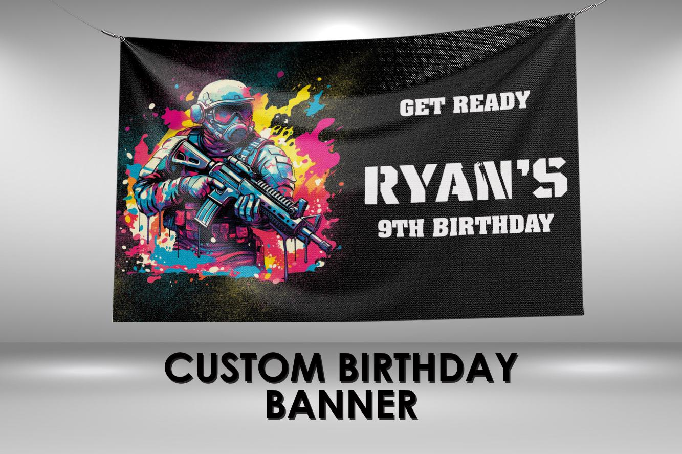 Paintball Birthday Banner, Paintball Party, Personalize Vinyl Banner, Printed in Full Color, Paintball Birthday Party Banner Wall Sign