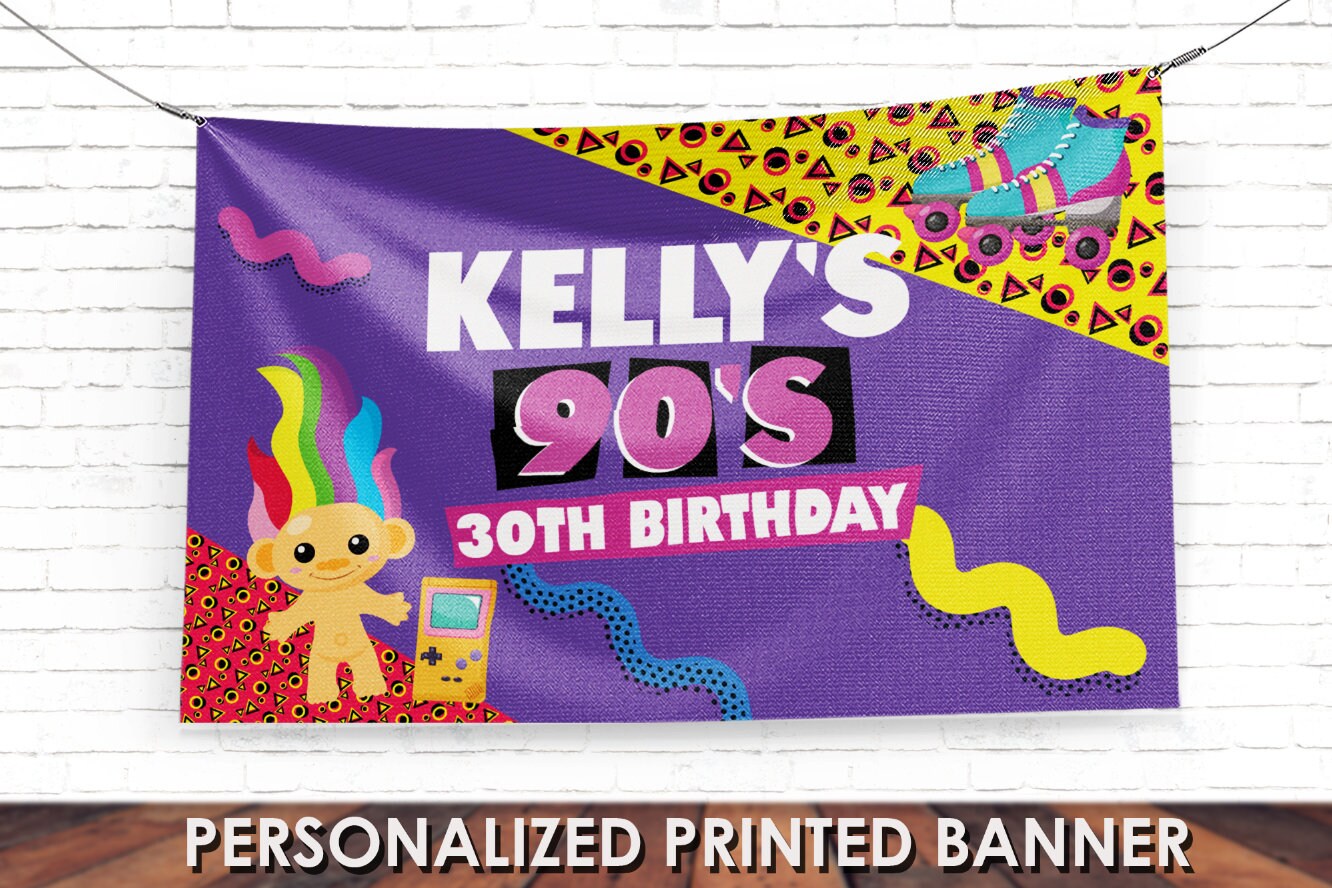 90s PartyI Love The 90s Banner Garland and Hanging Whirls Set 