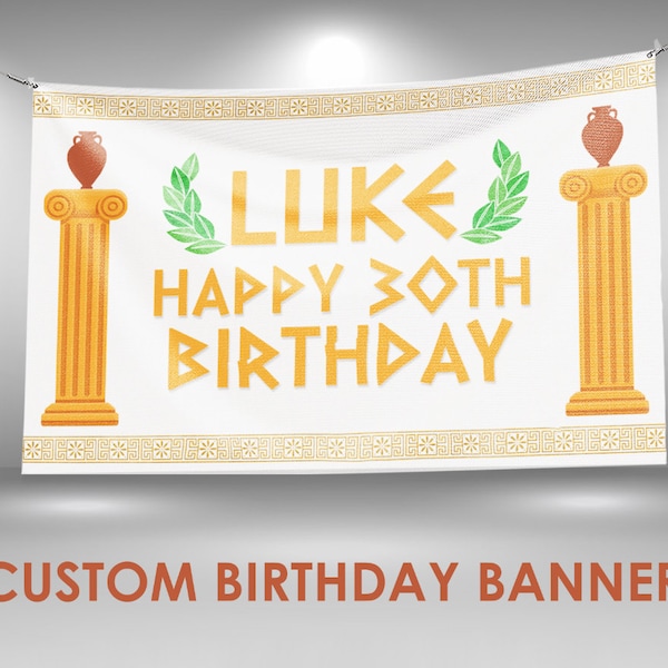 Greek Mythology Birthday Banner, Ancient Greek Decor, Custom Vinyl Banner, Personalized Name