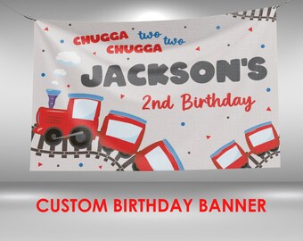 Chugga Chugga Two Two Birthday Banner, Train Birthday Party Decorations, Choo Choo Two Birthday Vinyl Banner, Train Birthday Party