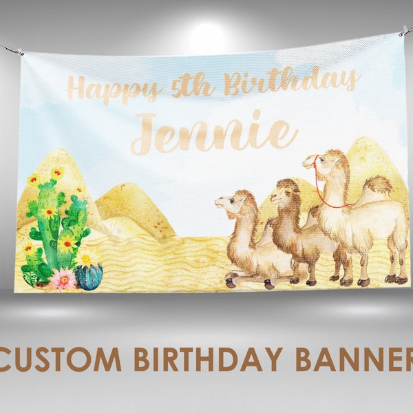 Camel Birthday Banner, Camel Party Decor, Custom Vinyl Banner, Personalized Name