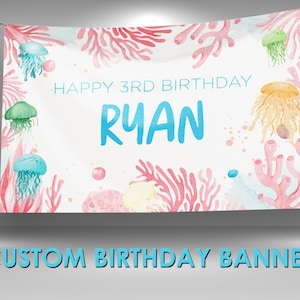 Jellyfish Birthday Banner, Sea Themed Decor, Coral Sea Party Decor, Under The Sea Birthday, Jellyfish Custom Party Banner, Sea Vinyl Banner