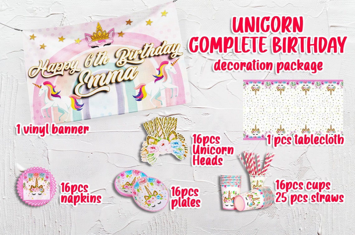 Complete UNICORN birthday decoration for 16 guests Include : image 2