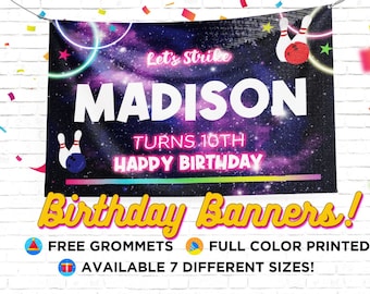 Bowling Birthday Banner, Strike Up Party, Bowling Custom Party Banners, Bowling Vinyl Banner, Bowling Party Decorations