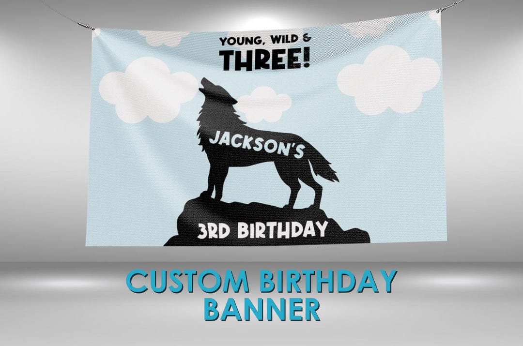 Wolf Birthday Banner, Wolf Party Custom Vinyl Banner, Howling Wolf ...