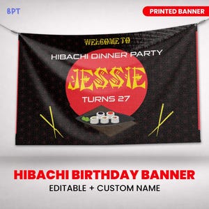 Hibachi Birthday Banner, Hibachi Party Custom Vinyl Banner, Sushi Theme Party Banner, Sushi Party Sign, Hibachi Birthday Vinyl Banner