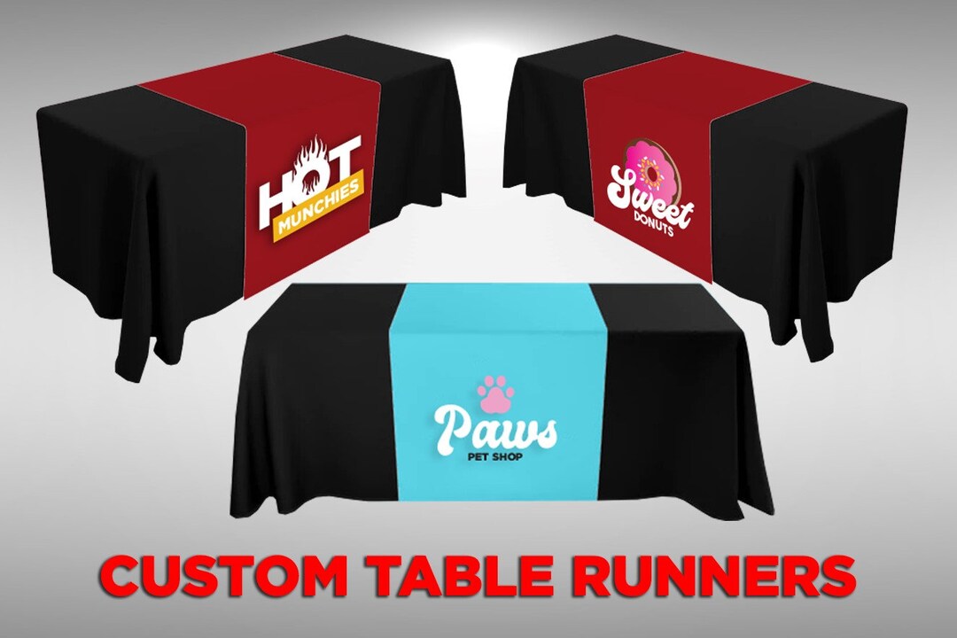 Custom Table Runners, Logo Table Runners, Trade Show Business Signs