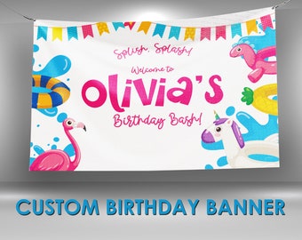 Splish Splash Birthday Banner, Splish Splash Party Themed, Inflatable Water Custom Party Banners, Splish Splash Vinyl Banner Personalized