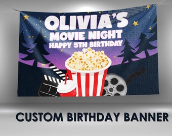 Movie Night Birthday Banner, Movie Night Party Custom Banners, Custom Birthday Banner, Movie Night Birthday Party Banner
