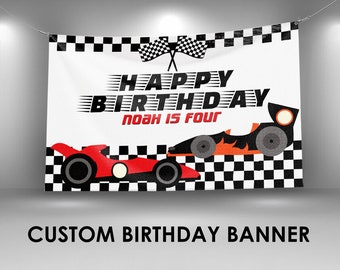 Race Car Birthday Vinyl Banner Party Decorations, Racing Birthday Name Banner, Racing Wall Decor Banner