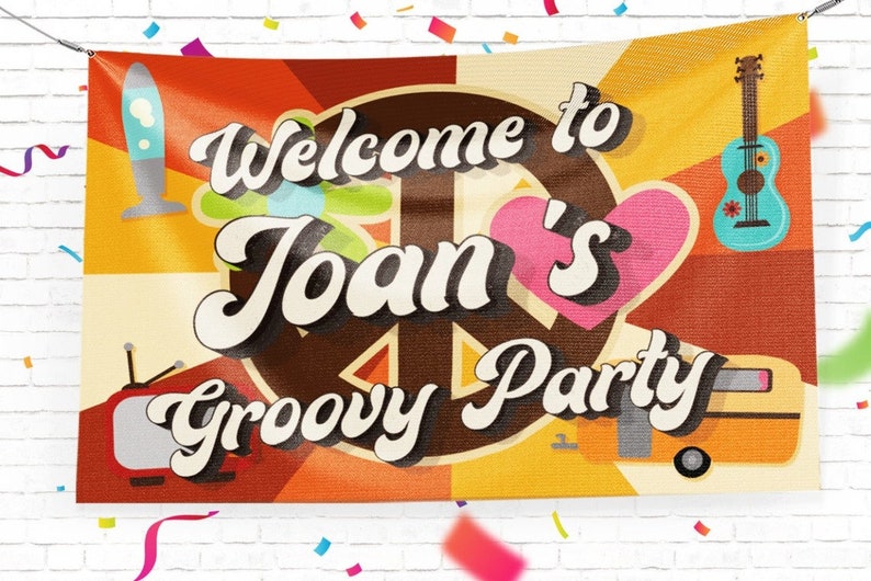 Hippie Retro Birthday Banner Printed in Full Color Birthday image 3