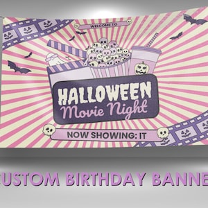 Halloween Movie Night Vinyl Banner, Movie Night Birthday Banner, Halloween Banner Decoration, Movie Night Party, Movie Night Decor