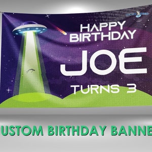 Alien Birthday Banner, UFO Party Decoration, Alien Party Banner, Alien Birthday Vinyl Banner, Alien Birthday Name Banner
