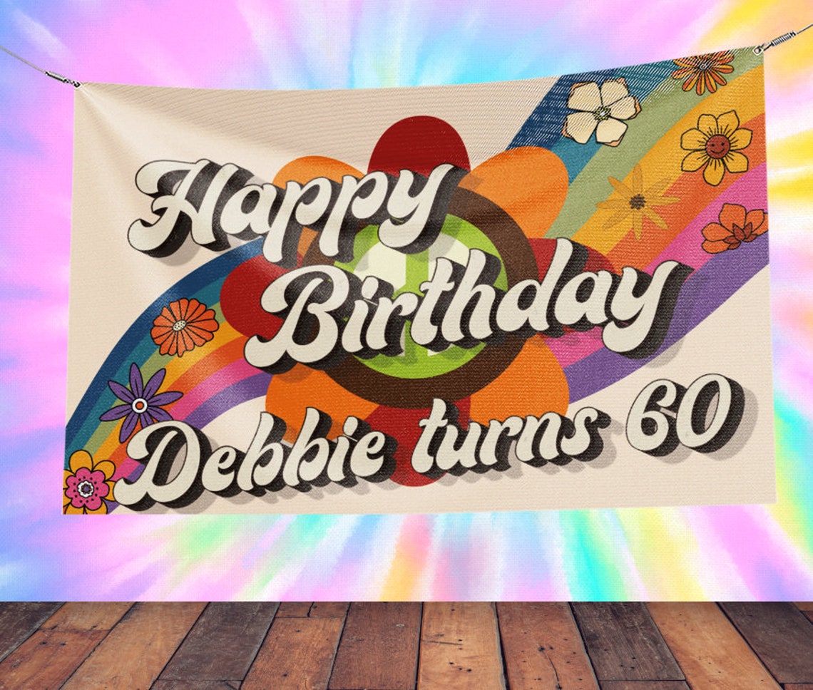 Hippie Retro Birthday Banner Printed in Full Color Birthday image 4