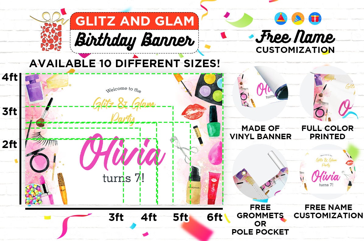 Glitz and Glam Birthday Banner, Glam Party Decorations Vinyl Banner ...
