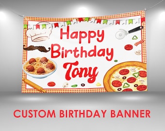 Pizza Birthday Banner, Pizza Italian Party Decor, Custom Vinyl Banner, Personalized Name
