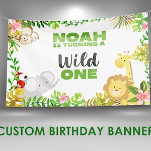 Wild One Safari Birthday Banner, Wild One Party Decorations, Safari Birthday Vinyl Banner Sign Decoration, Personalized Name Banner