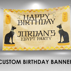 Egyptian Birthday Banner, Ancient Egypt Party Decor, Custom Vinyl Banner, Personalized Name