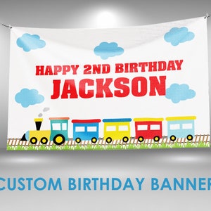 Train Birthday Banner, Train Party Decor, Custom Vinyl Banner, Personalized Name