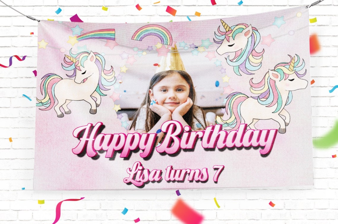 Unicorn Birthday Banner Signs Birthday Custom Sign Vinyl image 1