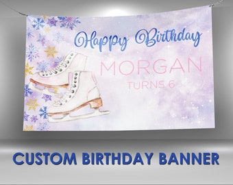 Ice Skating Birthday Vinyl Banner, Ice Skating Party Decorations, Ice Skating Custom Party Vinyl Banner, Winter Wonderland Party Decor
