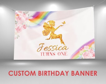 Fairy Birthday Banner, Fairy Party Decor, Custom Vinyl Banner, Personalized Name