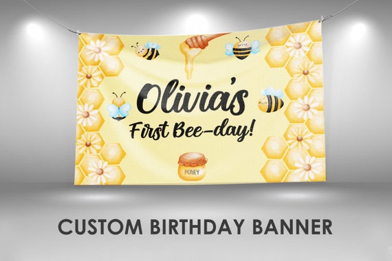 Bee Birthday Banner, Bee Party Decor, Custom Vinyl Banner, Personalized Name