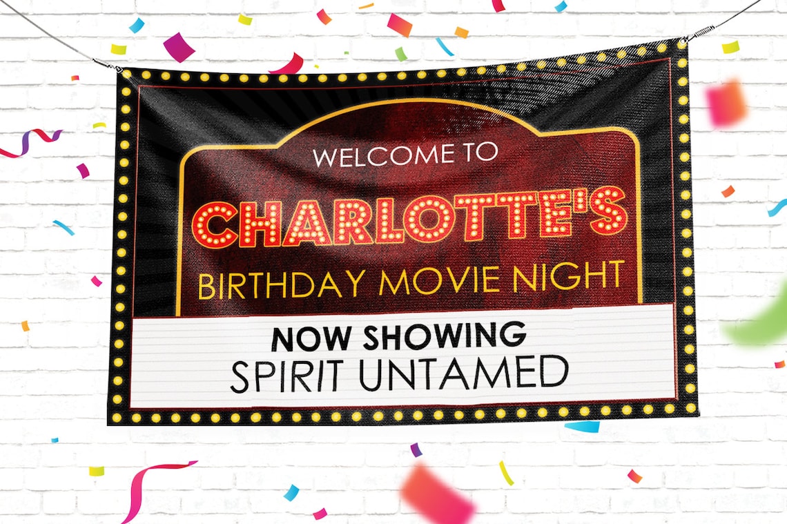 Movie Night Banner Full Color Printed Birthday Custom Sign image 3
