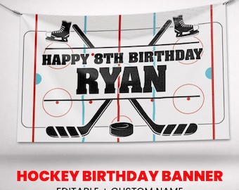 Hockey  Birthday Banner Decoration, Hockey Party Banners, Personalized Name, Vinyl Banner Design