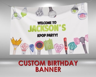 Kpop Birthday Banner, Kpop Party Custom Vinyl Banner, Kpop Theme Party Banner, Kpop Party Sign, Kpop Birthday Vinyl Banner