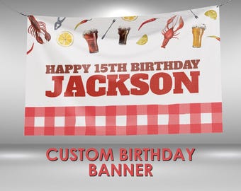 Crawfish Birthday Banner, Crawfish Decorations Party Banner, Seafood Dinner Birthday Vinyl Banner Decor, Personalized Name
