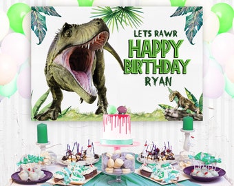 Dinosaur Birthday Banner Printed in Full Color, Dinosaur Birthday Decoration, Personalized Name, Vinyl Banner, MASDISENOS!