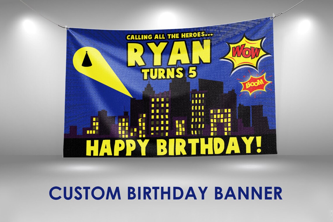 Superhero Birthday Banner Superhero Backdrop Decor Custom image 1