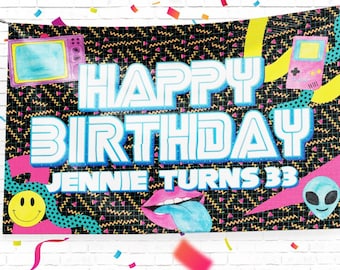 90s Retro Birthday Party Signs, Birthday Custom Sign, Vinyl Banner Sign Decoration, Vinyl Banner Design