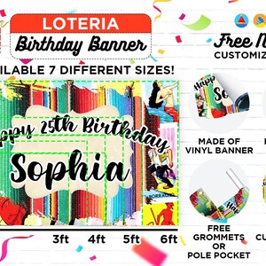 Loteria Birthday Banner, Loteria Party Decor, Custom Vinyl Banner, Personalized Name image 2